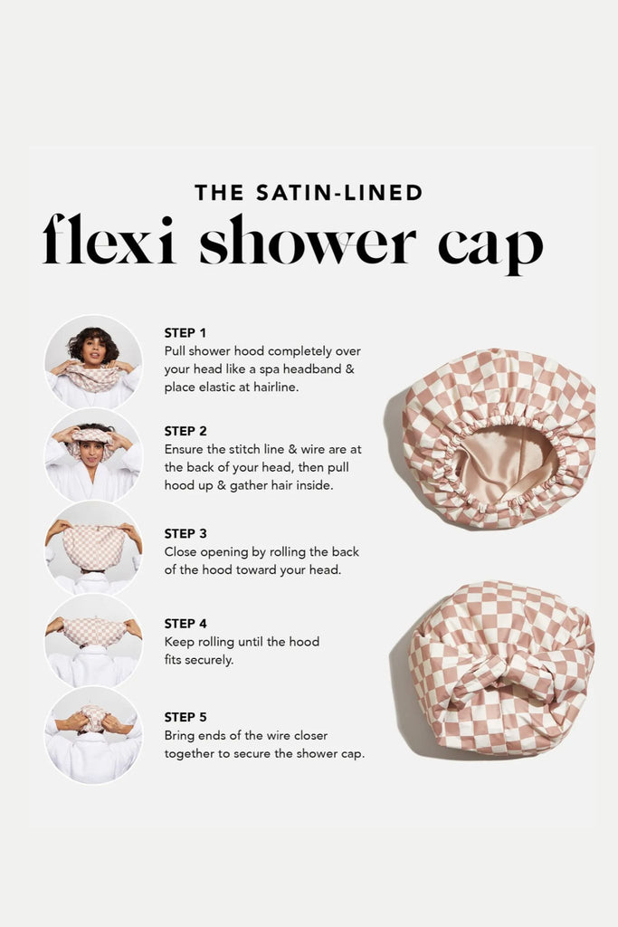 The Kitsch Satin Lined Flexi Shower Cap is a great self-care goodie, perfect keeping your hair secure in and out of the shower. It fully covers the head, is waterproof, and has a lux satin lining. 