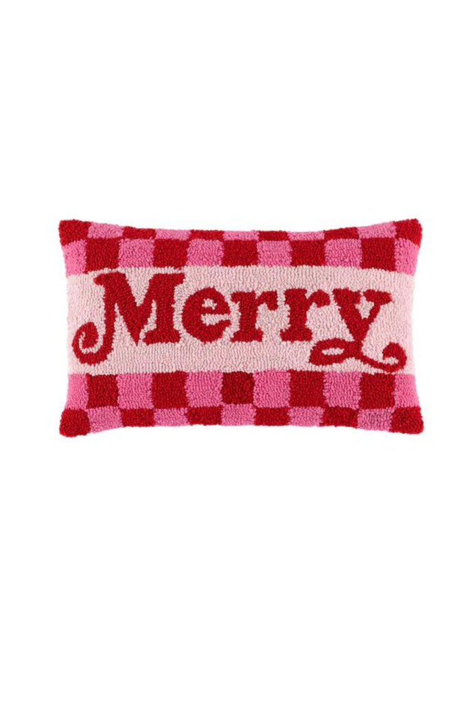 Merry Pink + Red 20"x12" Pillow that's perfect for the holiday season! It's bright, fun, and has the coziest fabric. 