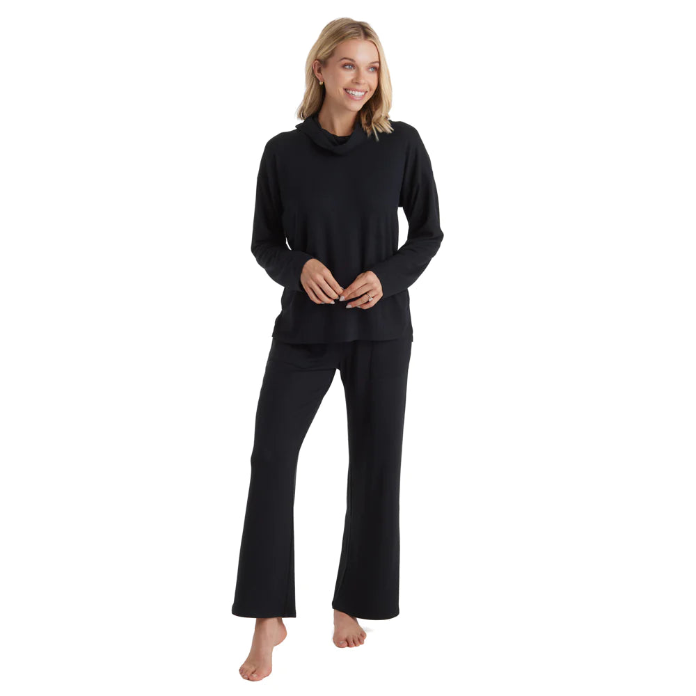 Unveil a world of lavish refinement with our enchanting Ultra Dream Cowl Neck Lounge Set. Revel in comfort and style effortlessly with its classically cozy cowl neck top, plus matching Ultra Dream long pant with convenient side pockets and elevated details. The black color is flattering and timeless, making this lounge set a winner for years to come. 
