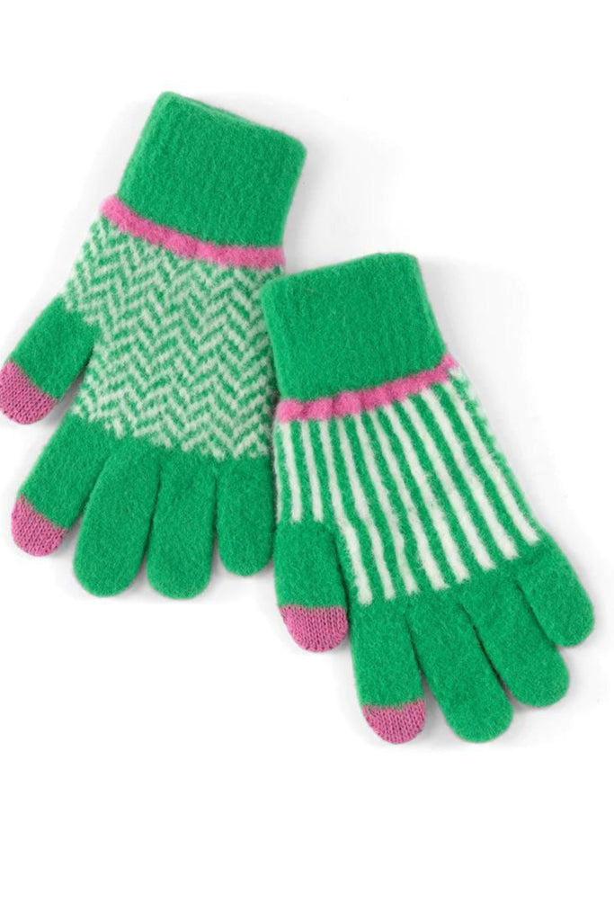Spruce up your cold weather accessories with Shiraleah's Bowie Touchscreen Gloves. These gloves feature a cozy material in a trendy stripe and zigzag pattern. Made from nylon, polyester, and elastane with a functional touch screen compatible fingertip detail