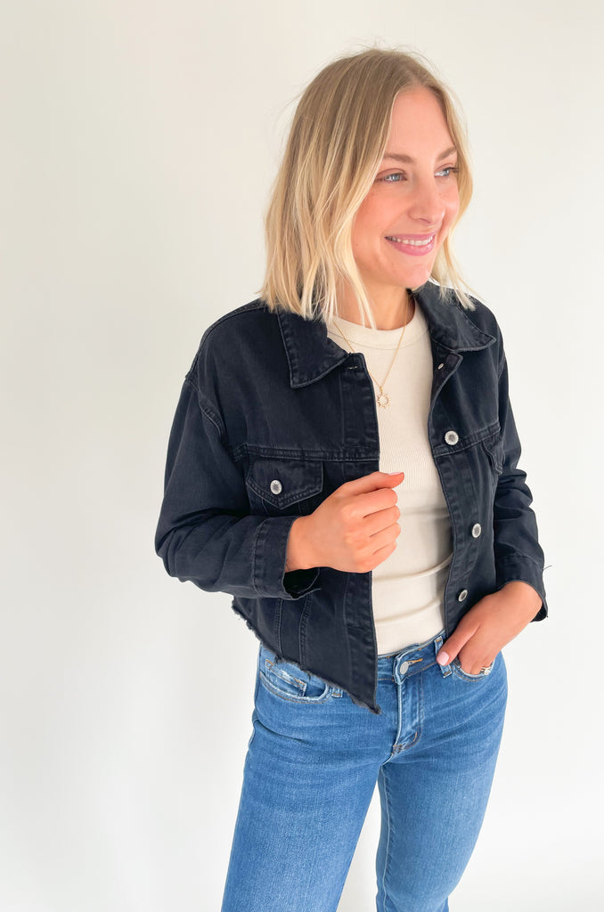 Feel like your best self while rocking this Dee Distressed Relaxed Denim Jacket! This fun denim jacket features long sleeves and a semi-cropped fit, plus raw hem details add a trendy touch to any outfit. It's the perfect weight that can be worn spring-fall, so you will get tons of wear out of it.