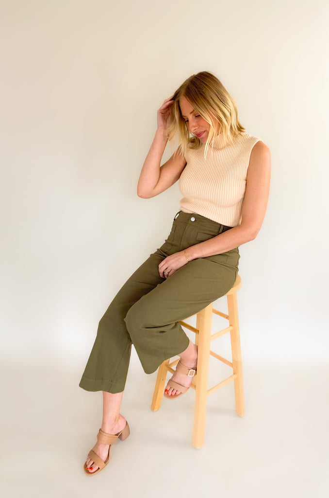 sleeveless mock neck soft, stretchy sweater