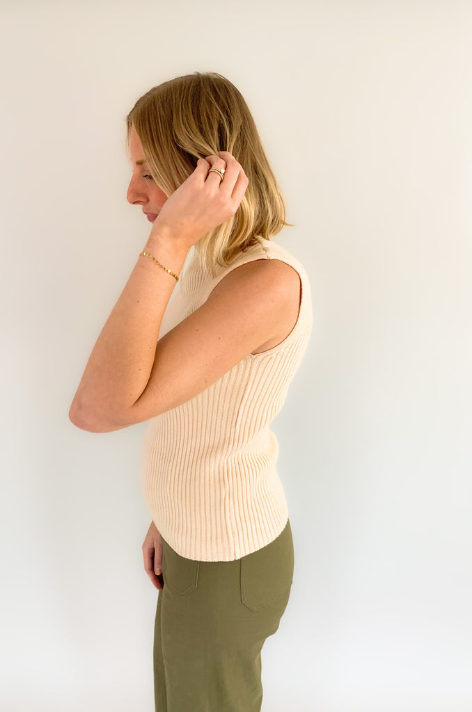 sleeveless mock neck soft, stretchy sweater