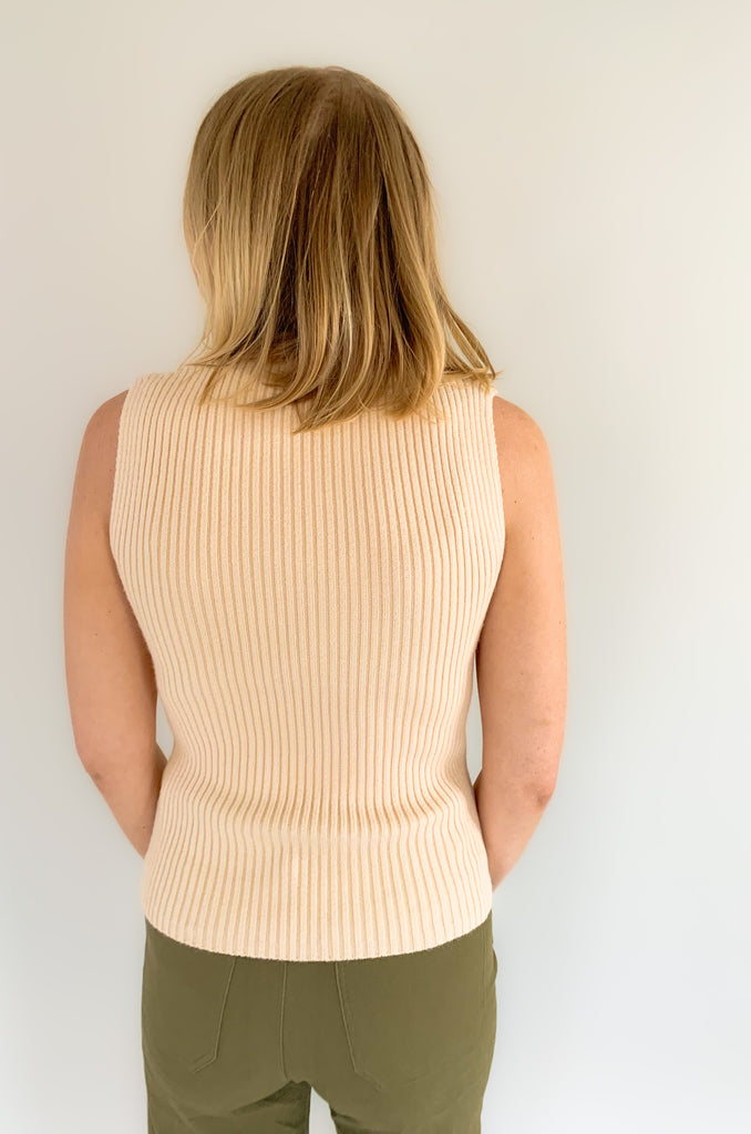 sleeveless mock neck soft, stretchy sweater