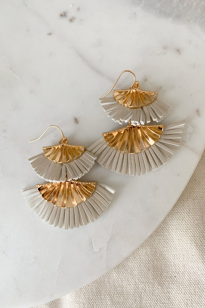 The most gorgeous earrings really do exist! Our new Fan Shaped Leather Tassel Earrings are absolutely stunning. They are elevated with a boho twist. We love the tiered fan shape and tassel details. 