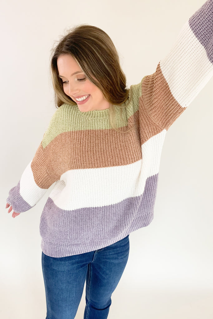dreamers cozy color block stripe knit sweater