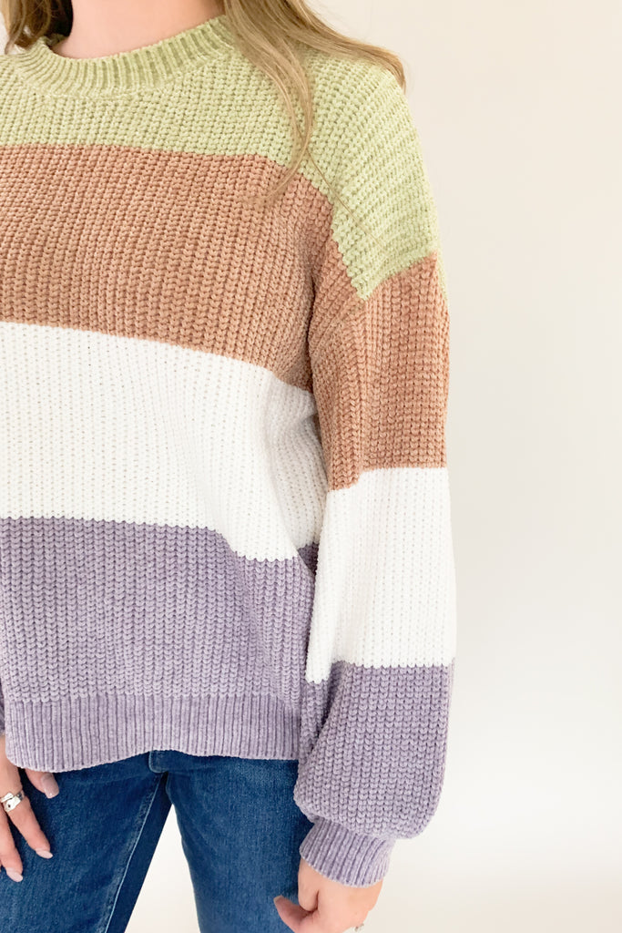 dreamers cozy color block stripe knit sweater
