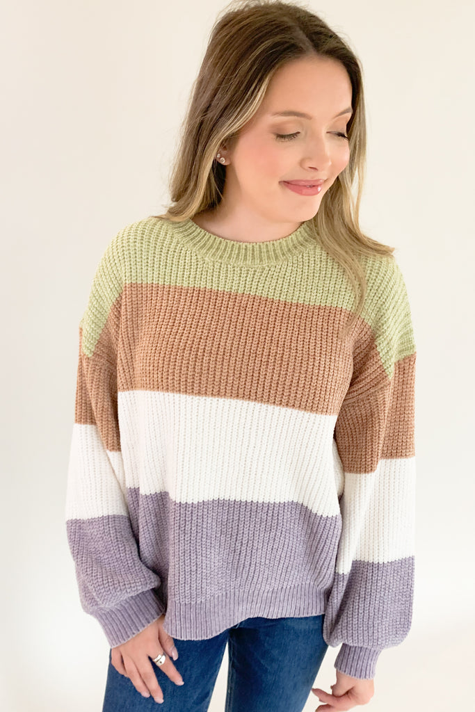 dreamers cozy color block stripe knit sweater
