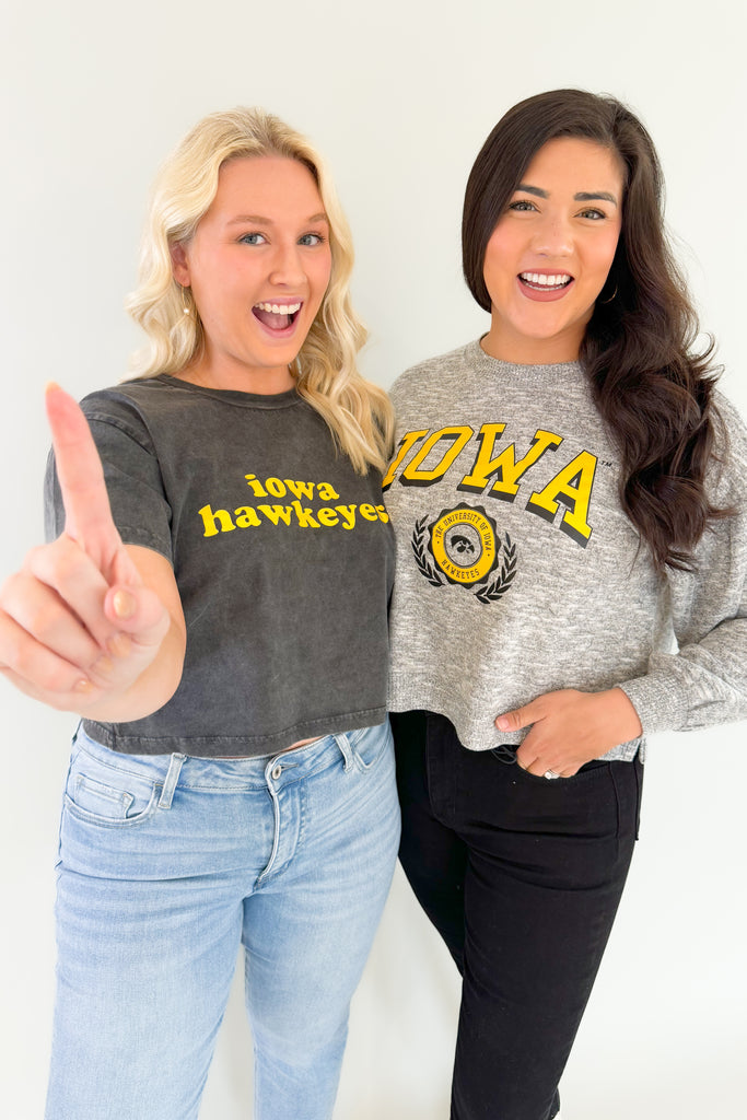 Show your Hawkeye pride with this vintage-style cropped tee! The yellow 70s-inspired text & lightweight feel will keep you looking good and feeling comfortable all day! It's perfect for any Hawkeye fan. 