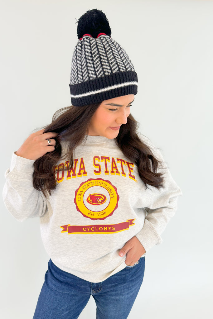 The Iowa State Old School Crew Sweatshirt is the ultimate combination of vintage style and comfort! Enjoy a cozy fleece interior and an eye-catching Iowa State logo in vintage lettering on the front. Show off your Cyclone pride with this unique sweatshirt, or gift one to your favorite alumni!
