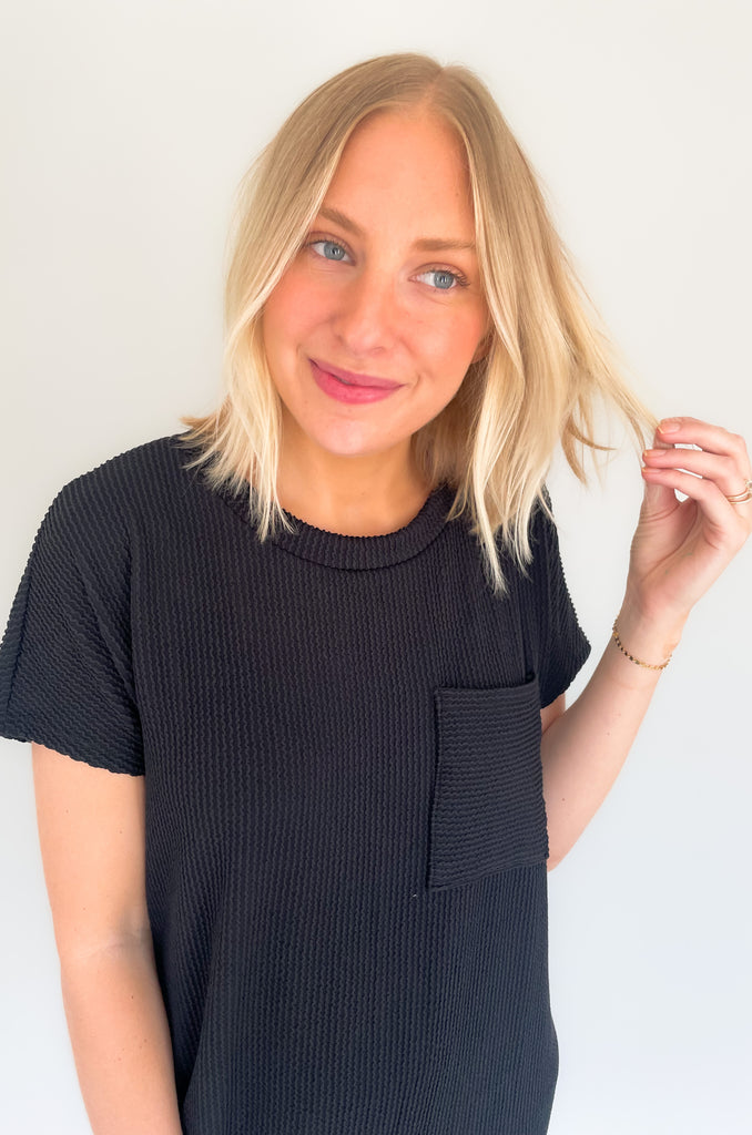 This ribbed shirt dress is a stylish way to stay comfortable. The short sleeves and front pocket make it practical and ideal for everyday wear, while the ribbed fabric gives it a unique and fashionable look. Add to your outfit with our Dee Denim Jacket for a layered look! Show off your style with the Jump on In Ribbed Shirt Dress! 