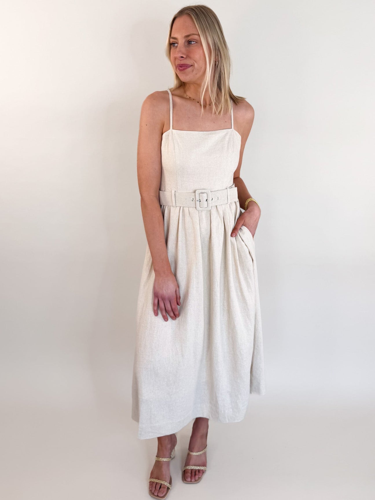 Napoli Linen Belted Midi Dress  Katsch Boutique