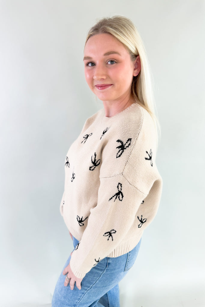 You know we love everything from Dreamers! This new Ribbon Pattern Pullover Sweater is no exception with its ultra plush and soft fabric, cute ribbon design. It feels festive, but is still subtle to be worn throughout the year. The neutral colors pair with everything too! You cannot go wrong with this one. 