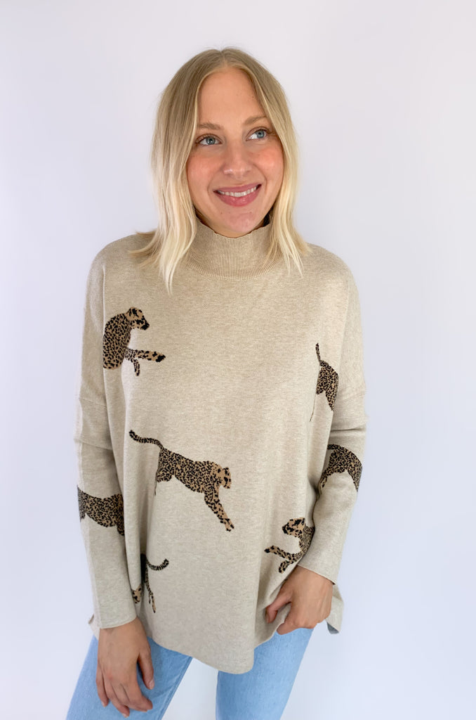 The Printed Cheetah Oversized Sweater is cute, comfortable, and amazing for on-the-go! Although it looks so fun, you wouldn't believe how comfortable this style is too. It's incredibly soft, stretchy, and has side slits (perfect for leggings)! Choose between to great colors to complete your look. 