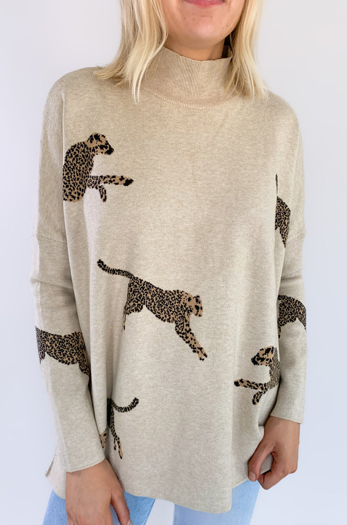 The Printed Cheetah Oversized Sweater is cute, comfortable, and amazing for on-the-go! Although it looks so fun, you wouldn't believe how comfortable this style is too. It's incredibly soft, stretchy, and has side slits (perfect for leggings)! Choose between to great colors to complete your look. 
