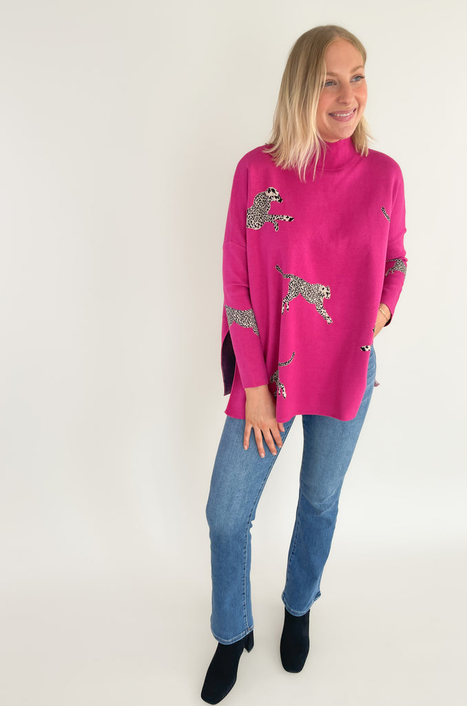 The Printed Cheetah Oversized Sweater is cute, comfortable, and amazing for on-the-go! Although it looks so fun, you wouldn't believe how comfortable this style is too. It's incredibly soft, stretchy, and has side slits (perfect for leggings)! Choose between to great colors to complete your look. 