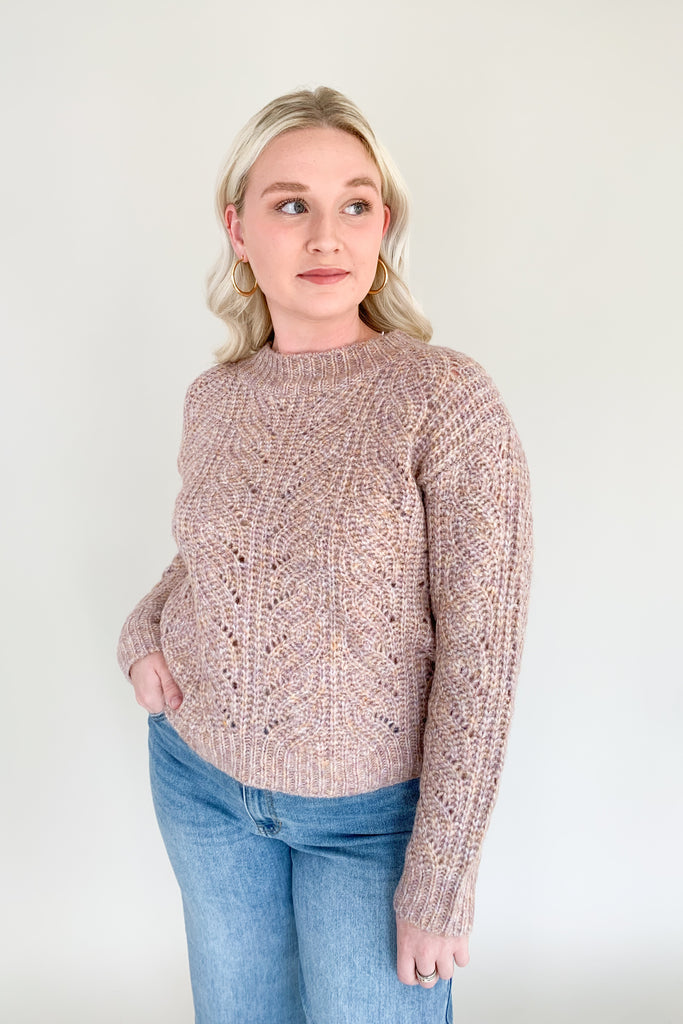 The [Z SUPPLY] Dove Sweater in Shadow Mauve is the epitome of cozy fall outfits. With an ultra soft marled yarn and gorgeous drop-needle cabling detail, this sweater will elevate your casual style. The mixed mauve colors are so pretty too!