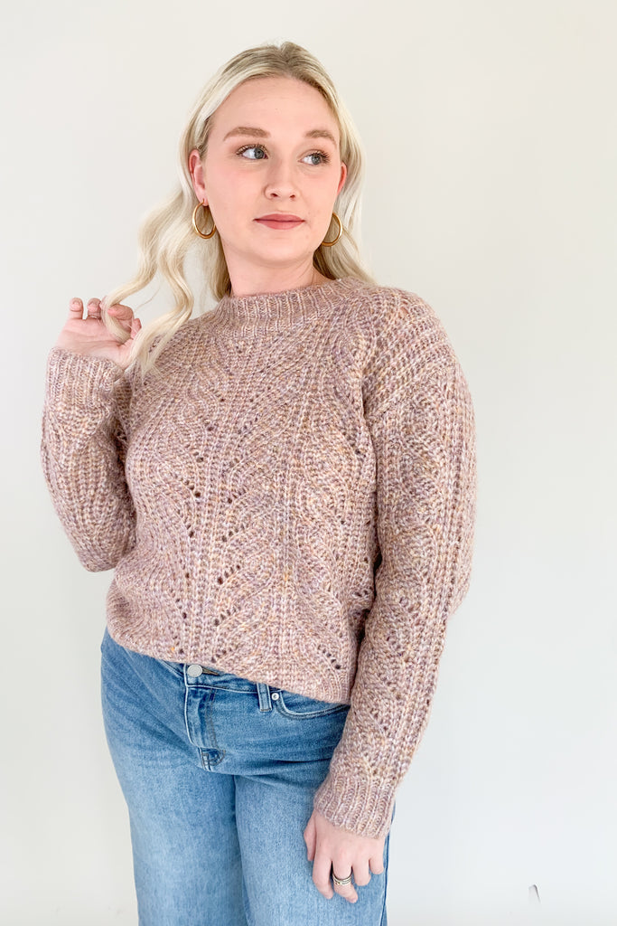 The [Z SUPPLY] Dove Sweater in Shadow Mauve is the epitome of cozy fall outfits. With an ultra soft marled yarn and gorgeous drop-needle cabling detail, this sweater will elevate your casual style. The mixed mauve colors are so pretty too!