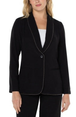 black lightweight blazer by liverpool Los Angeles with gunmetal beaded trim 