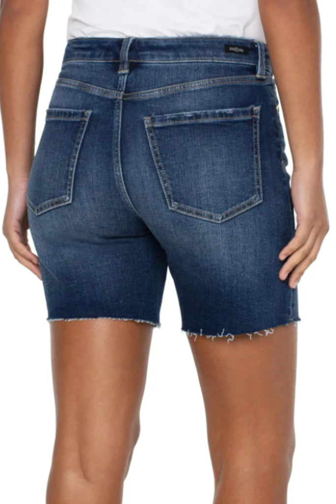  The Liverpool Kristy High Rise Shorts 7" are the best on-the-go short! With an incredible fit, stretch, and slightly longer silhouette, these shorts are made for busy days ahead. They are so comfortable and effortless, but also have that elevated look of Liverpool denim. Although these shorts are longer, you can roll them up for a shorter fit. 