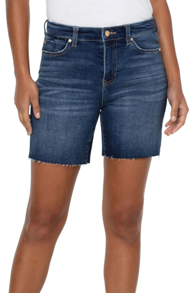  The Liverpool Kristy High Rise Shorts 7" are the best on-the-go short! With an incredible fit, stretch, and slightly longer silhouette, these shorts are made for busy days ahead. They are so comfortable and effortless, but also have that elevated look of Liverpool denim. Although these shorts are longer, you can roll them up for a shorter fit. 
