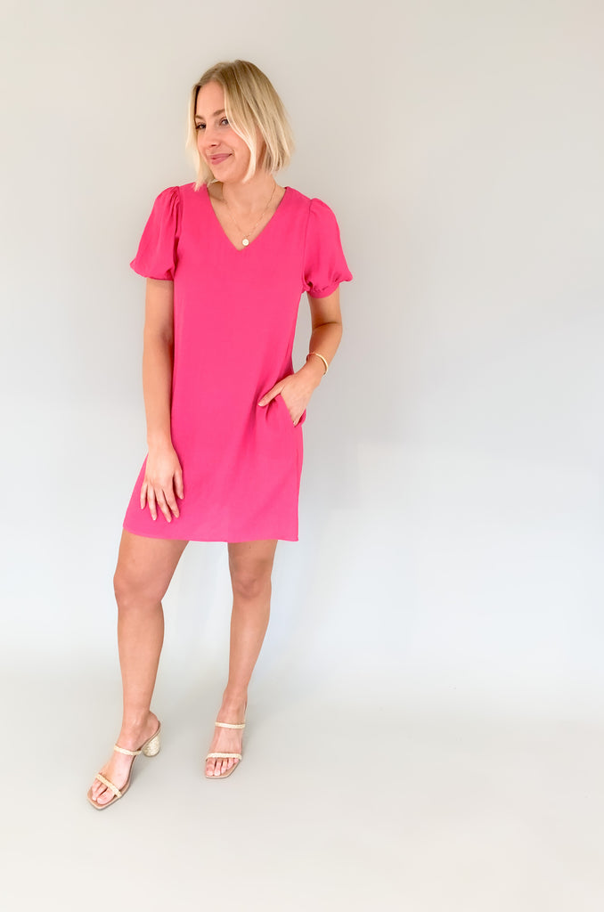 We love a pretty spring dress! The Anna Short Sleeve V Neck Dress comes in three amazing colors. Pink and royal make a statement, while black is just a classic you can never go wrong with. We are loving the silhouette. It's feminine, especially with the puff sleeves. To contrast, the body is flowy and it has side pockets. A dress like this that's not only so chic, but also comfortable is a major win!
