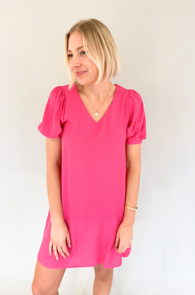 We love a pretty spring dress! The Anna Short Sleeve V Neck Dress comes in three amazing colors. Pink and royal make a statement, while black is just a classic you can never go wrong with. We are loving the silhouette. It's feminine, especially with the puff sleeves. To contrast, the body is flowy and it has side pockets. A dress like this that's not only so chic, but also comfortable is a major win!