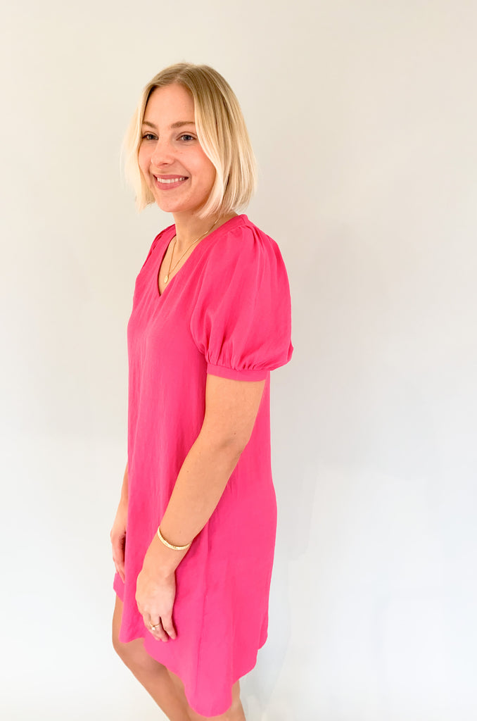 We love a pretty spring dress! The Anna Short Sleeve V Neck Dress comes in three amazing colors. Pink and royal make a statement, while black is just a classic you can never go wrong with. We are loving the silhouette. It's feminine, especially with the puff sleeves. To contrast, the body is flowy and it has side pockets. A dress like this that's not only so chic, but also comfortable is a major win!