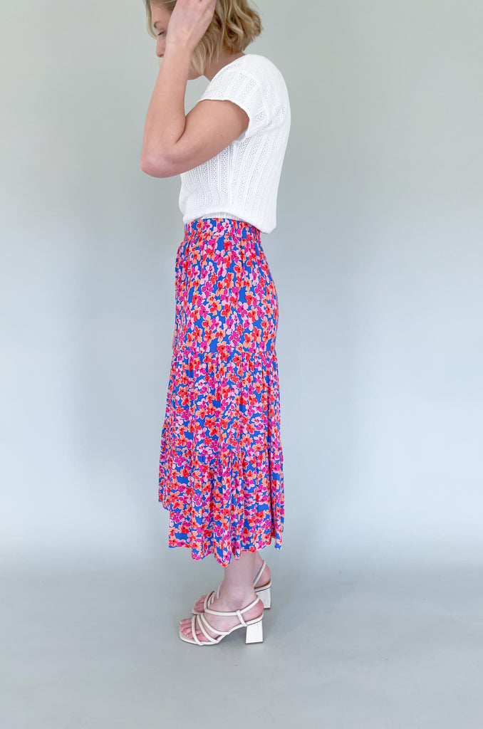 The Blue Tangerine Floral Midi Skirt is one of our new favorites! It's cute, flowy, and totally spring. You can create a matching look and pair it with our Blue Tangerine Floral Print top, or switch it up! We also paired it with our Patrice Blouse.