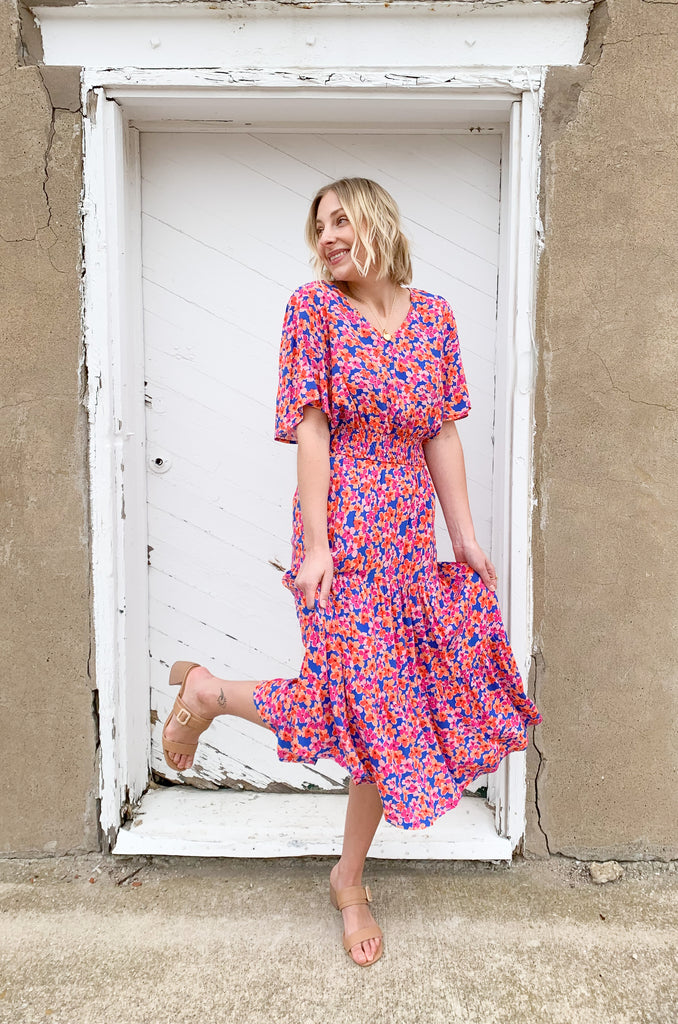 The Blue Tangerine Floral Midi Skirt is one of our new favorites! It's cute, flowy, and totally spring. You can create a matching look and pair it with our Blue Tangerine Floral Print top, or switch it up! We also paired it with our Patrice Blouse.
