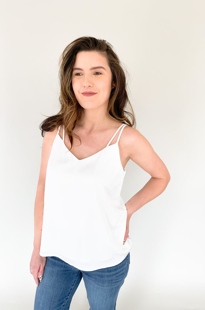 The Double Strap Recycled Cami is an amazing layering piece, but also looks just as gorgeous on its own. It's one of those styles you will use again and again, and all year too! The colors are versatile and so pretty. Not only does this style look chic, it feels luxe to. The satin-like feel is very elevated. 