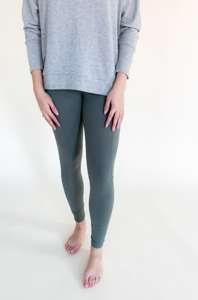 The Drill 2.0 Full Length High Rise Legging is the updated version of our all time favorite legging. This style is made from the same buttery soft material and comfortable stretch, just now available in new colors! On each side, there are pockets that could fit your phone or a small wallet. 