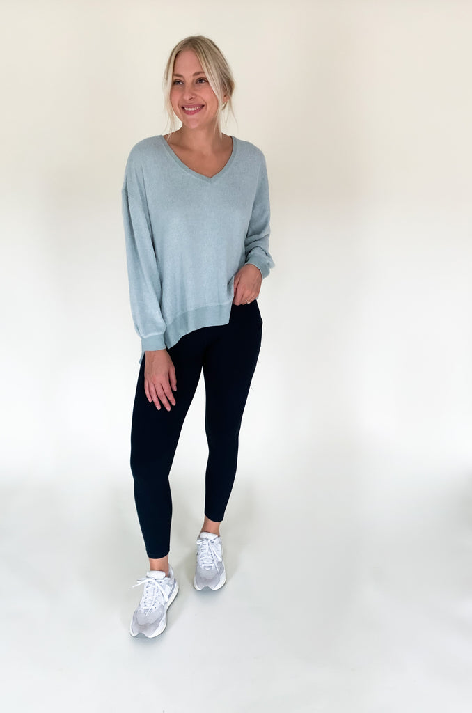 The Drill 2.0 Full Length High Rise Legging is the updated version of our all time favorite legging. This style is made from the same buttery soft material and comfortable stretch, just now available in new colors! On each side, there are pockets that could fit your phone or a small wallet. 