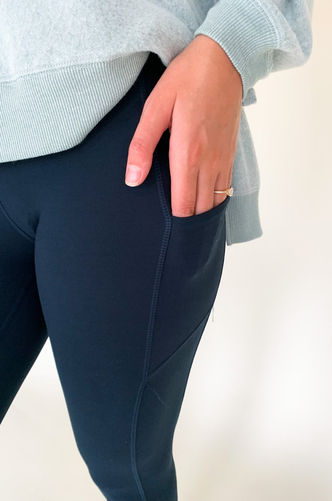The Drill 2.0 Full Length High Rise Legging is the updated version of our all time favorite legging. This style is made from the same buttery soft material and comfortable stretch, just now available in new colors! On each side, there are pockets that could fit your phone or a small wallet. 