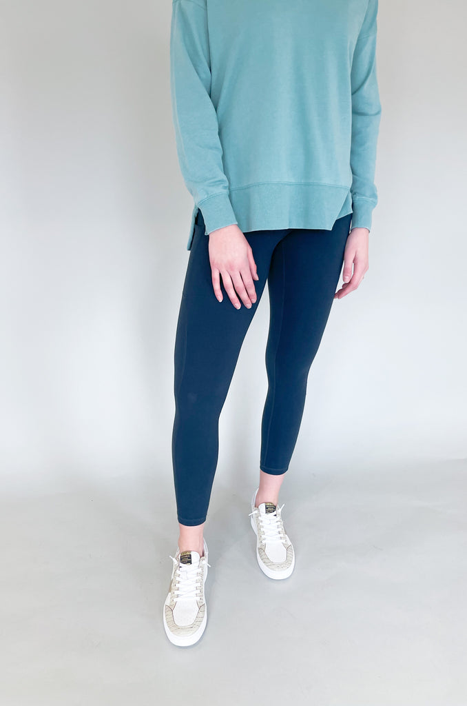 The Drill 2.0 Full Length High Rise Legging is the updated version of our all time favorite legging. This style is made from the same buttery soft material and comfortable stretch, just now available in new colors! On each side, there are pockets that could fit your phone or a small wallet. 