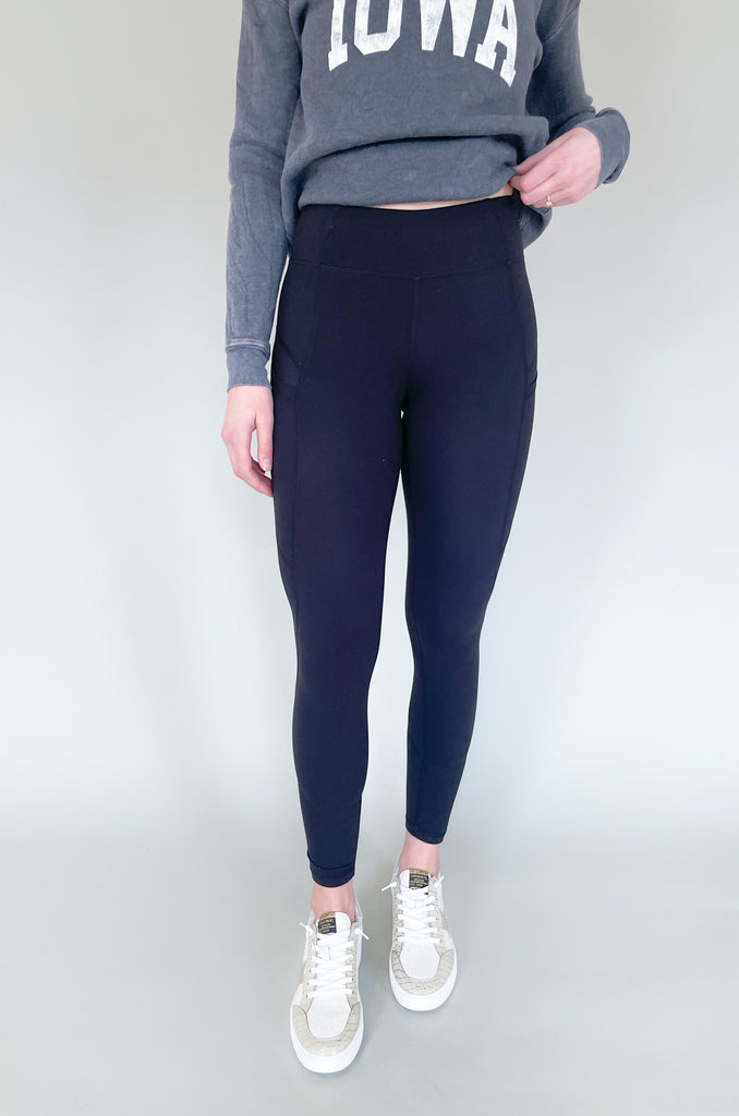 The Drill 2.0 Full Length High Rise Legging is the updated version of our all time favorite legging. This style is made from the same buttery soft material and comfortable stretch, just now available in new colors! On each side, there are pockets that could fit your phone or a small wallet. 