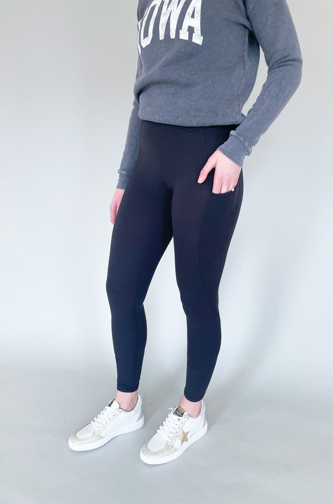 The Drill 2.0 Full Length High Rise Legging is the updated version of our all time favorite legging. This style is made from the same buttery soft material and comfortable stretch, just now available in new colors! On each side, there are pockets that could fit your phone or a small wallet. 