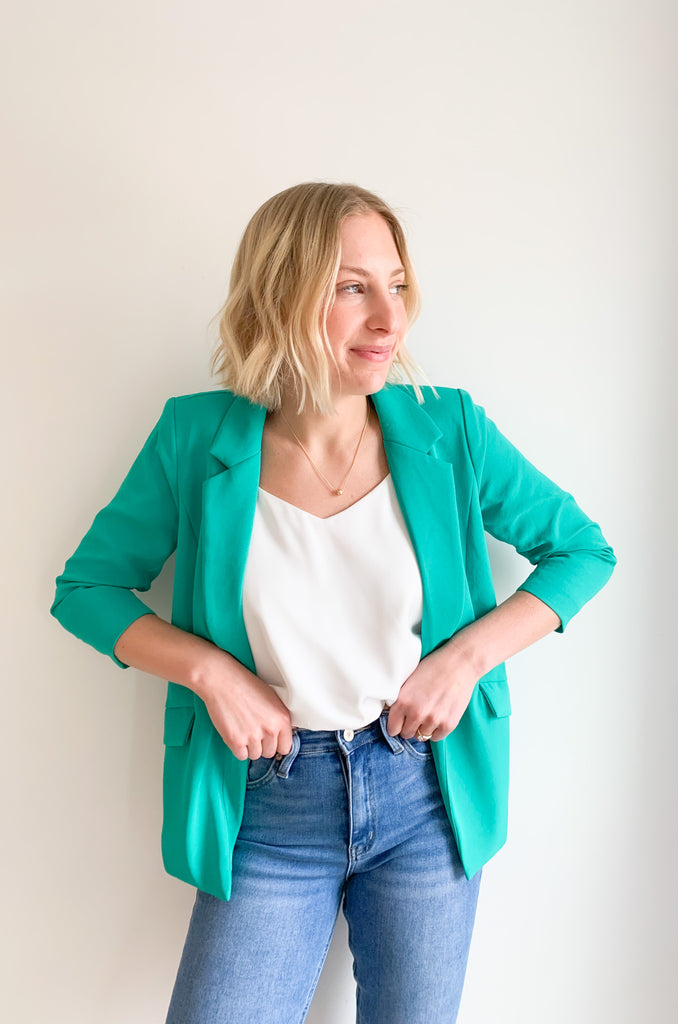 Blazers are having their moment this spring! Have fun with it and snag this Heidi Recycled Shirred Sleeve Blazer. The colors are so pretty and instantly elevate a look. Not only are the colors showstoppers, but the fit is too. It's made from a soft, recycled polyester, a little tailored, and has unique ruched sleeves. 