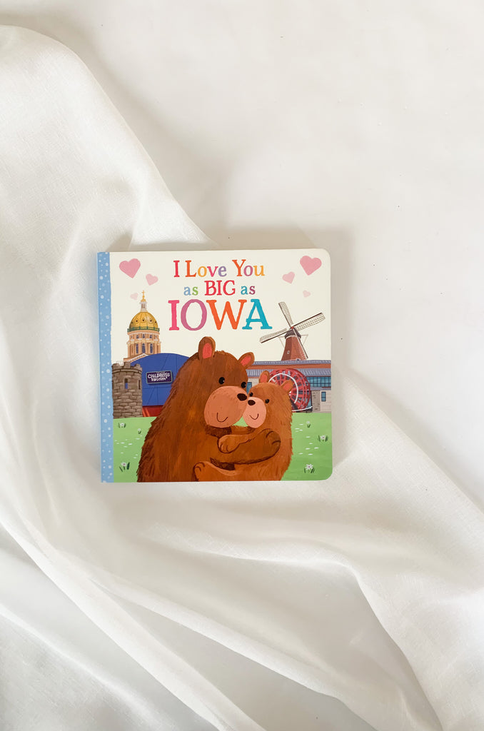 I Love You as Big as Iowa Book is the perfect addition to your children's bookshelf! It has adorable illustrations and clever rhymes that highlight all of the fun places in Iowa, many we are so familiar with! 
