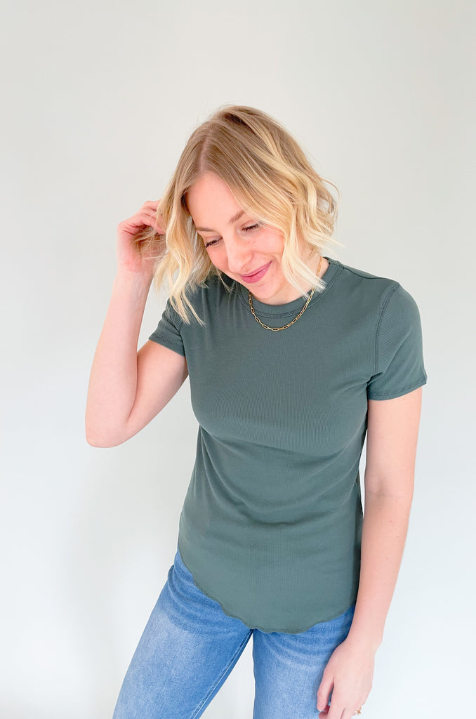 The Mae Short Sleeve Ribbed Tee is an amazing basic to have and a BESTSELLER!  It is better than an average shirt and has subtle details we love. The top has a ribbed fabric, which smooths the body and looks so chic. It comes in a few colors and pairs with everything too!