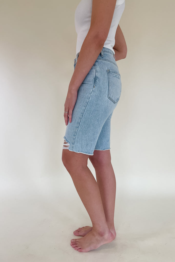 The Super High Rise Relaxed Bermuda Short is so cute and trendy for summer! We love the fit and the destructed details. This short is perfect for anyone who likes more coverage around the legs too. We paired it with a basic tank, but it can be worn so many ways! 