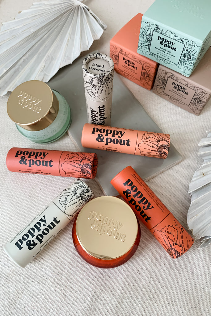 The Poppy and Pout Lip Balm is not your average lip balm. Each flavor has a subtle, sweet scent and is 100% natural. The Organic Coconut Oil, Ethically Sourced Beeswax, and Vitamin E infused in each balm will keep your lips hydrated for hours!