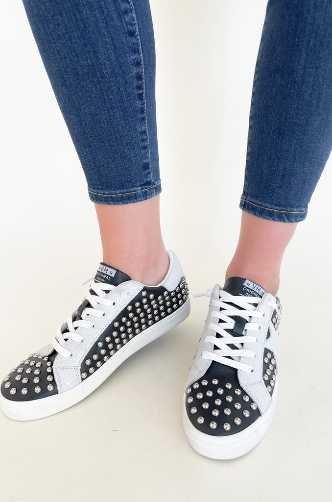 The Vintage Havana Angie Black Studded Sneaker is so unique! If you are someone who loves a standout piece, this is the style for you. It is all black leather with hints of speckled suede and metallic studs. The style is trendy and fun, but also very comfortable for on-the-go! It's by far a new favorite!