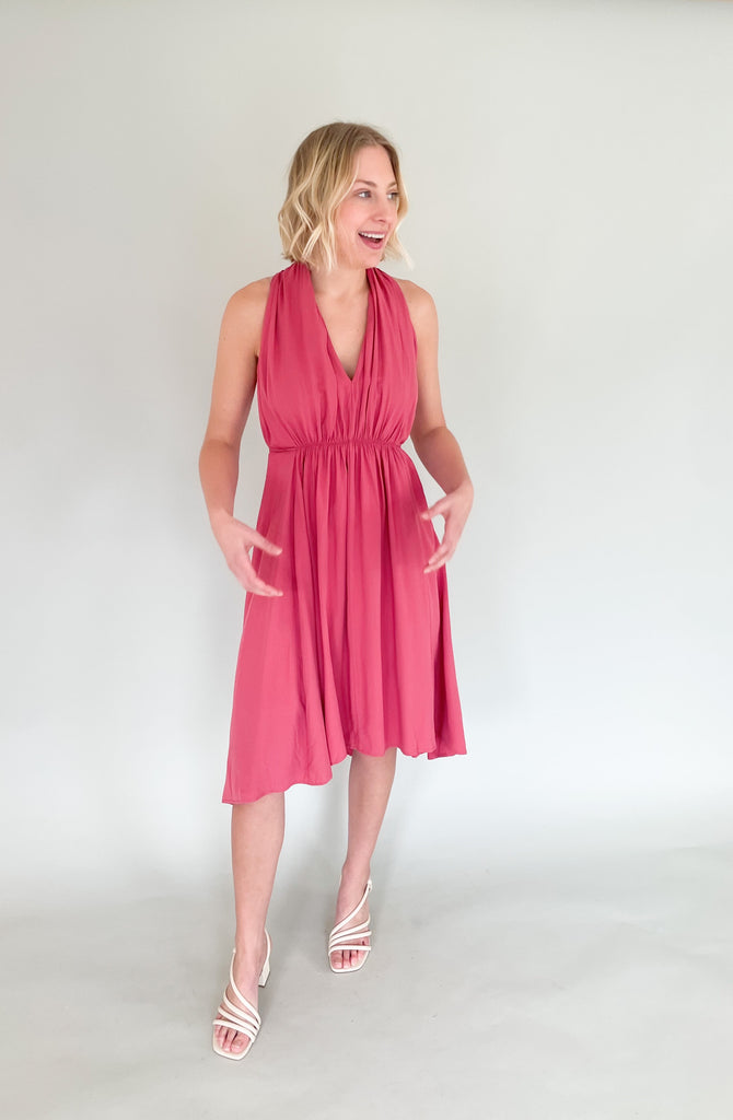 The Woven Halter Dress is perfect for those spring weddings, church, or special events. It looks so stunning, but is very comfortable! We love the halter neckline, providing support and coverage. The bottom is loose and flowy. This style looks great on so many body types, especially with the cinched waist. You cannot go wrong with this one! 