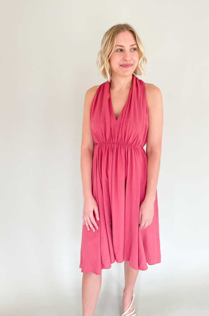 The Woven Halter Dress is perfect for those spring weddings, church, or special events. It looks so stunning, but is very comfortable! We love the halter neckline, providing support and coverage. The bottom is loose and flowy. This style looks great on so many body types, especially with the cinched waist. You cannot go wrong with this one! 