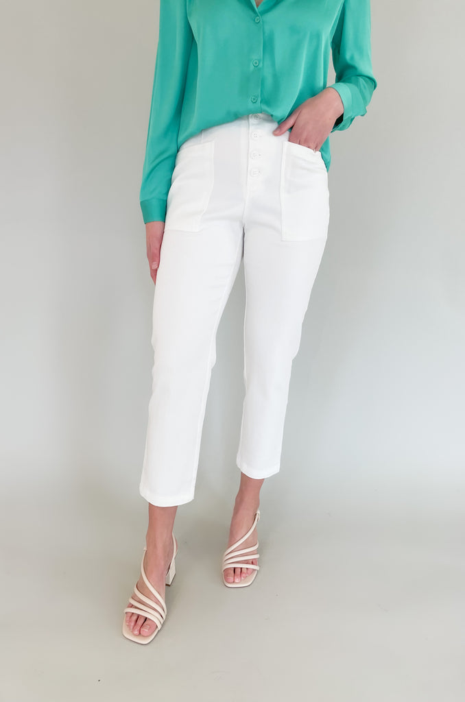 The Wrenley Washed Utility Denim Pants are so elevated and comfortable. They are a nice update to a basic jean. They feel soft and stretchy, and pair beautifully with any bright top. The waist is elastic for extra stretch. Plus, the button details and large pockets are a trendy feature we are loving! 
