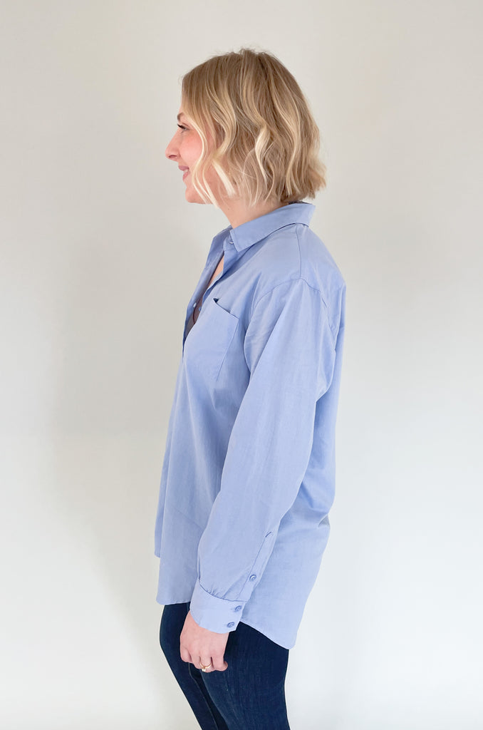 The [Z SUPPLY] Poolside Shirt is the perfect button down for spring! It is 100% cotton, so it has a nice lightweight feel. The fit is slightly oversized, making it perfect for a causal look. You can dress it up too! Just pair it with slacks or under a cardigan for a business casual style. 